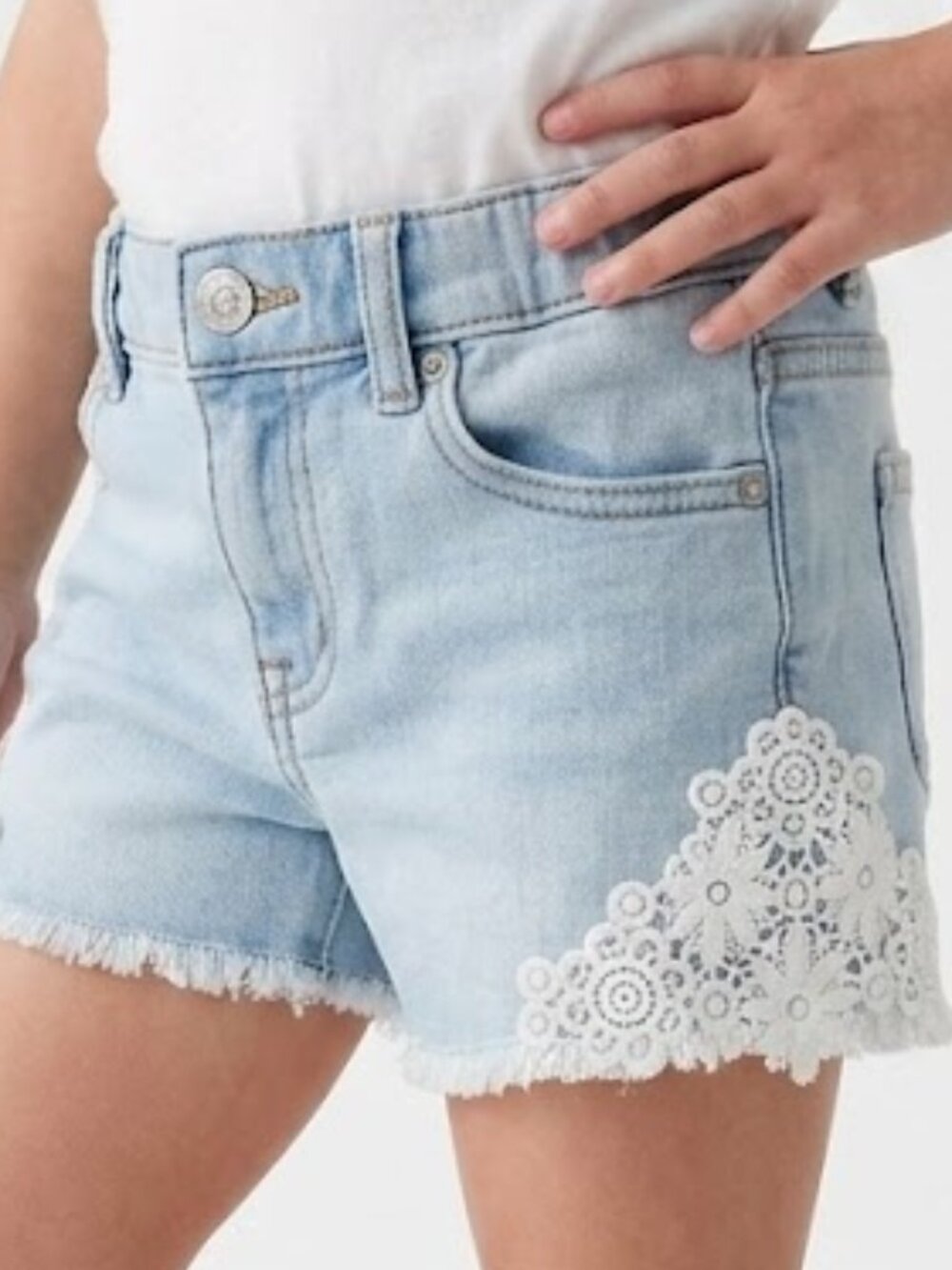 Cat & Jack Girls Denim Shorts Light Blue Wash Adjustable Waist Size XS (4/5)